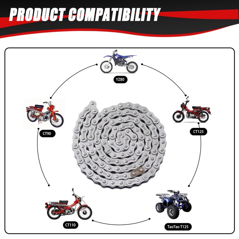 KAMIER 428 Drive Chain 102 Link with Chain Breaker for 50cc 70cc 90cc 110cc 125cc CT90 CT110 TaoTao TForce Coolster Vitacci Apollo Trailmaster Pit Dirt Bike 4 Wheeler ATV Quad Go Kart Heavy Duty Parts - Image 2